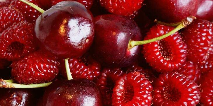 cherries and raspberries