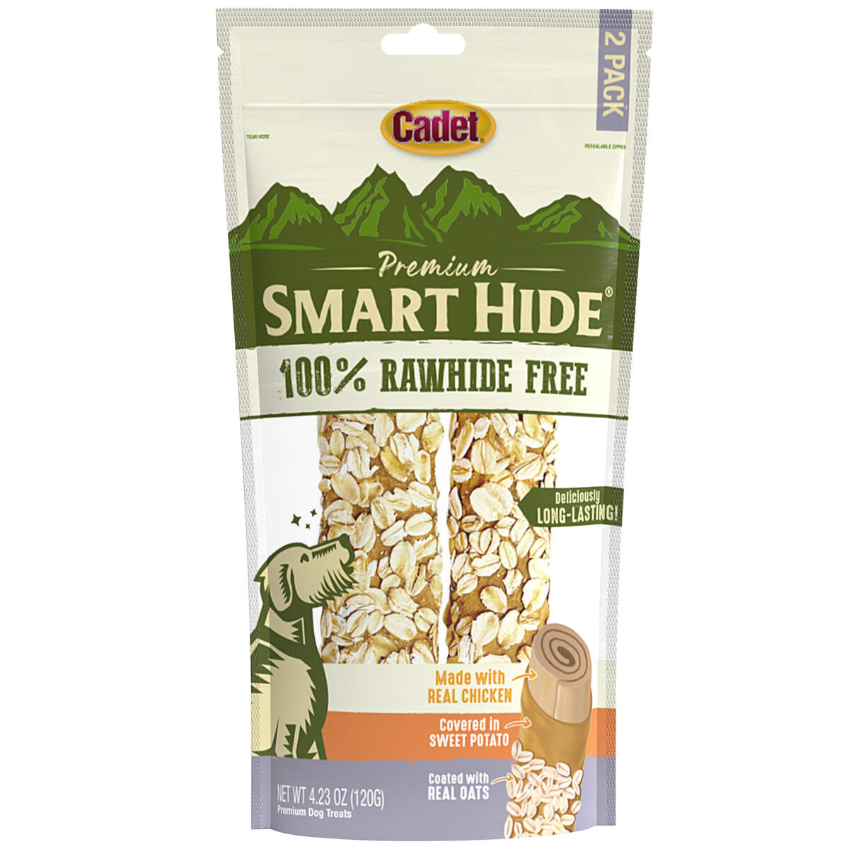 Front view of Ims Cadet Smart Hide Rawhide Free Oats 2pk in packaging